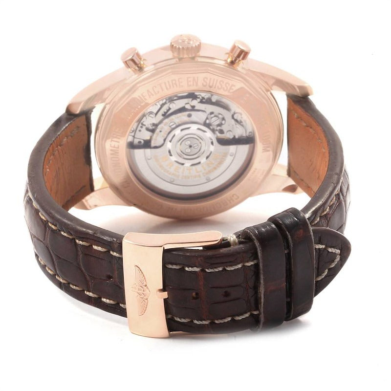 Breitling Transocean Chronograph 43 MM Rose Gold Brown Leather Strap Rose Gold & Silver RB0152.120