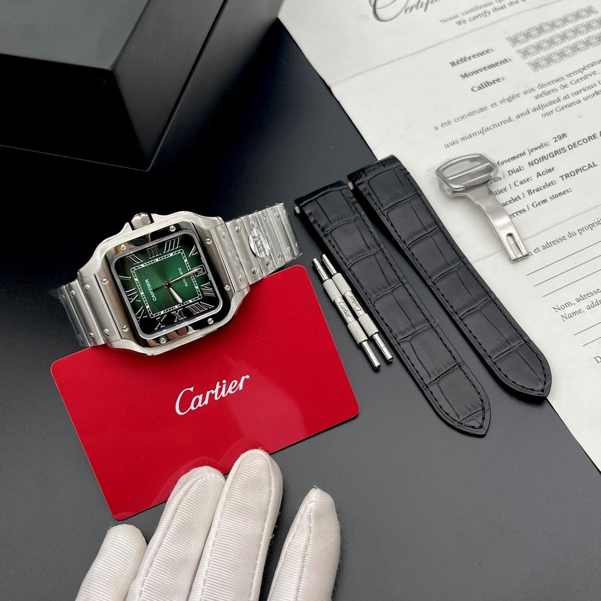 Cartier Santos de Cartier Large Smoky Green Dial Automatic BraceletStrap Watch