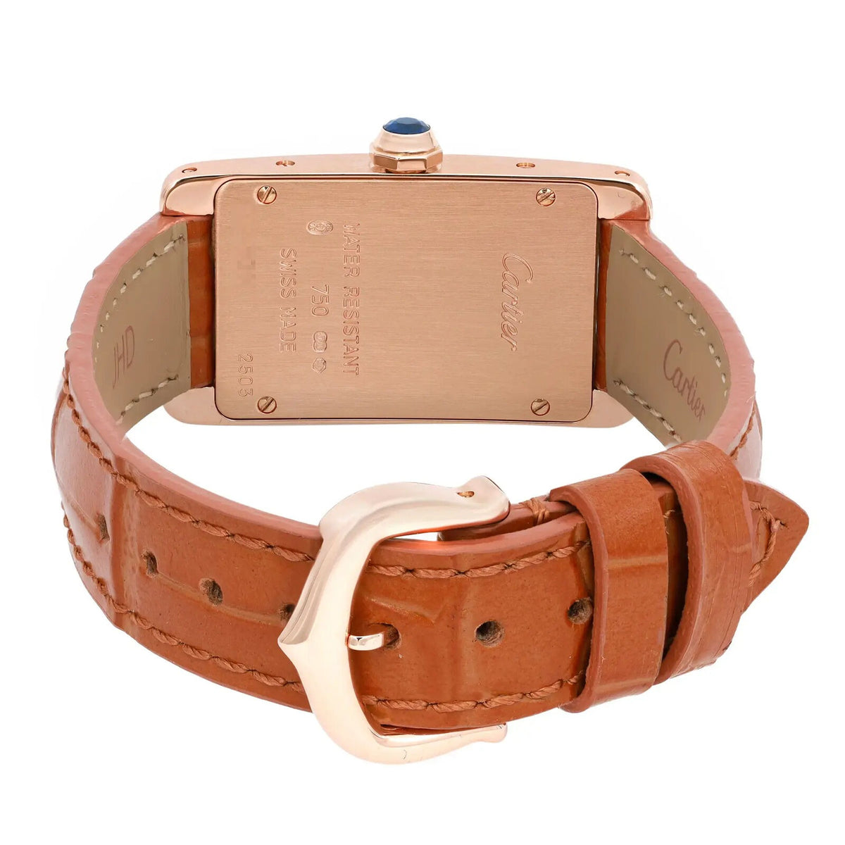 Cartier Tank Amricaine Watch Small Model, Quartz Movement, Rose Gold, Leather W2607456