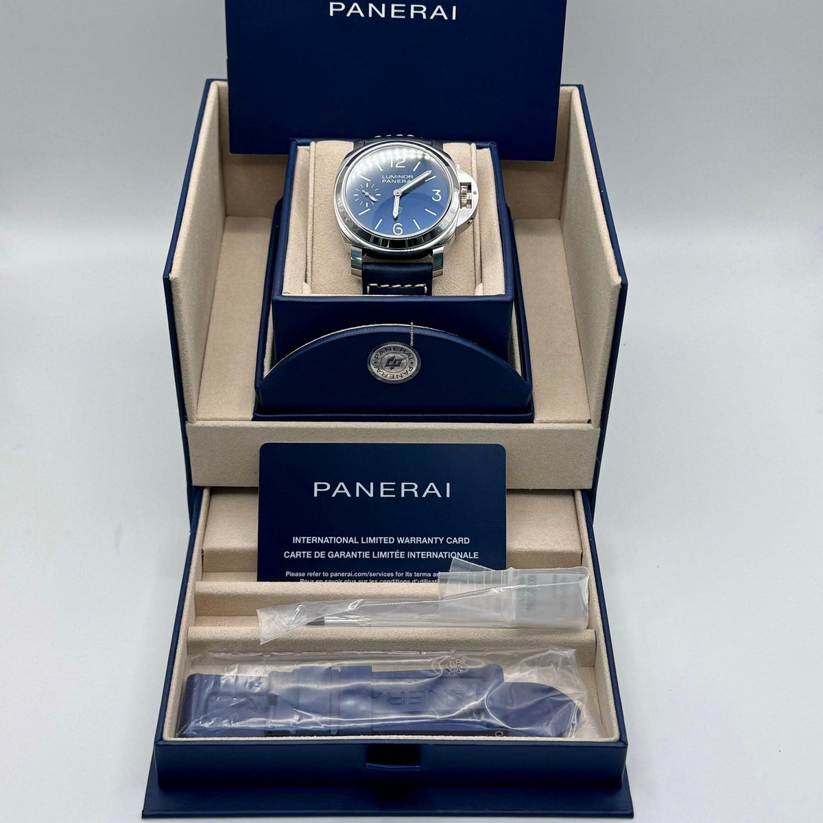 Panerai Luminor Base PAM1085 HWF SS Blue Dial Blue Leather Strap 6497