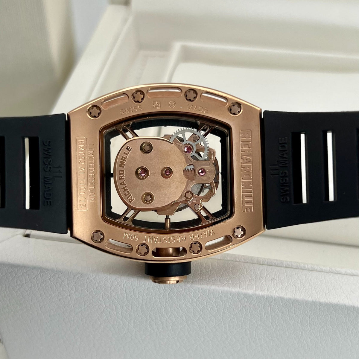 Richard Mille RM052-007 Black Skull Automatic Men Watch Yellow Rubber Strap