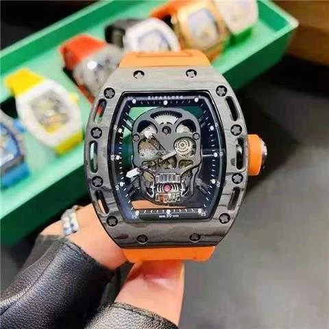 Richard Mille RM052-008 Black Skull Automatic Men Watch Orange Rubber Strap