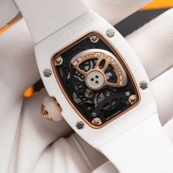 Richard Mille RM07 Ladies Ceramic Black & Diamonds Dial White Strap