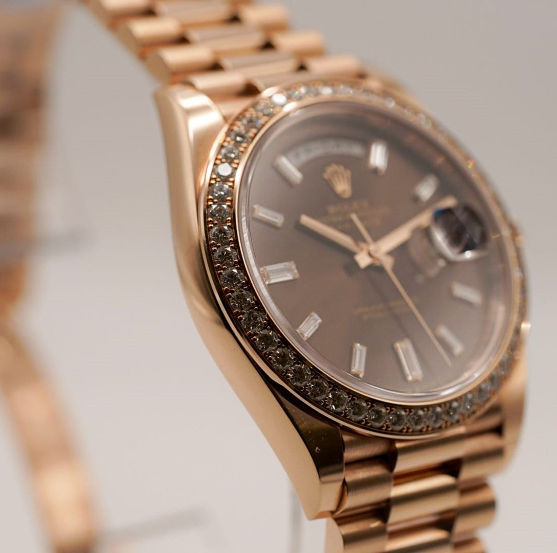 Rolex Day Date 40 Mm Everose Gold Chocolate Diamond Set Dial Diamond Set Bezel President Bracelet M228345Rbr 0006