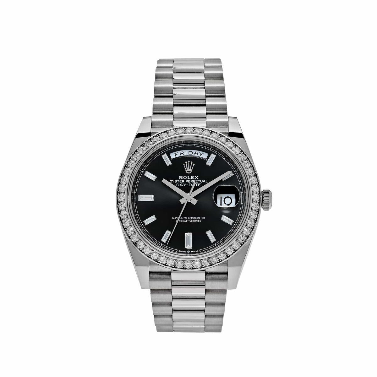 Rolex Day Date 40Mm White Gold With A Bright Black Diamond Set Dial Diamond Set Bezel And A President Bracelet M228349Rbr 0003