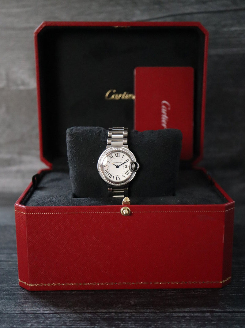 Cartier Ballon Bleu de Cartier watch, 33mm, mechanical movement with automatic winding, steel, diamonds W4BB0023
