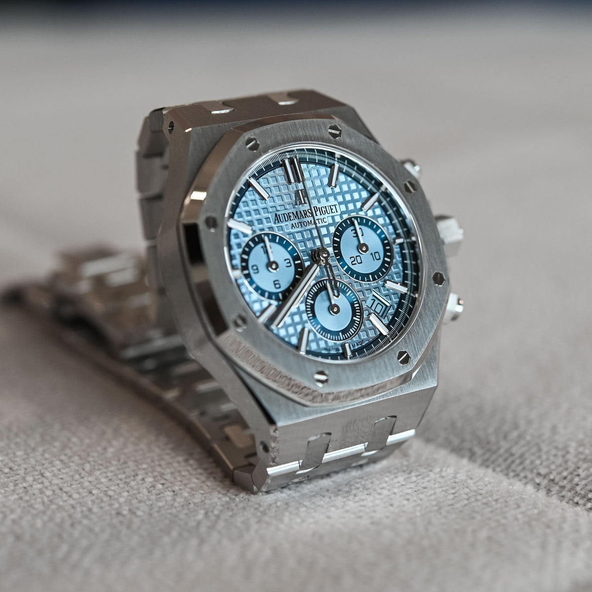 Audemars Piguet Royal Oak Chronograph 38Mm White Gold Light Blue Dial 26317Bc