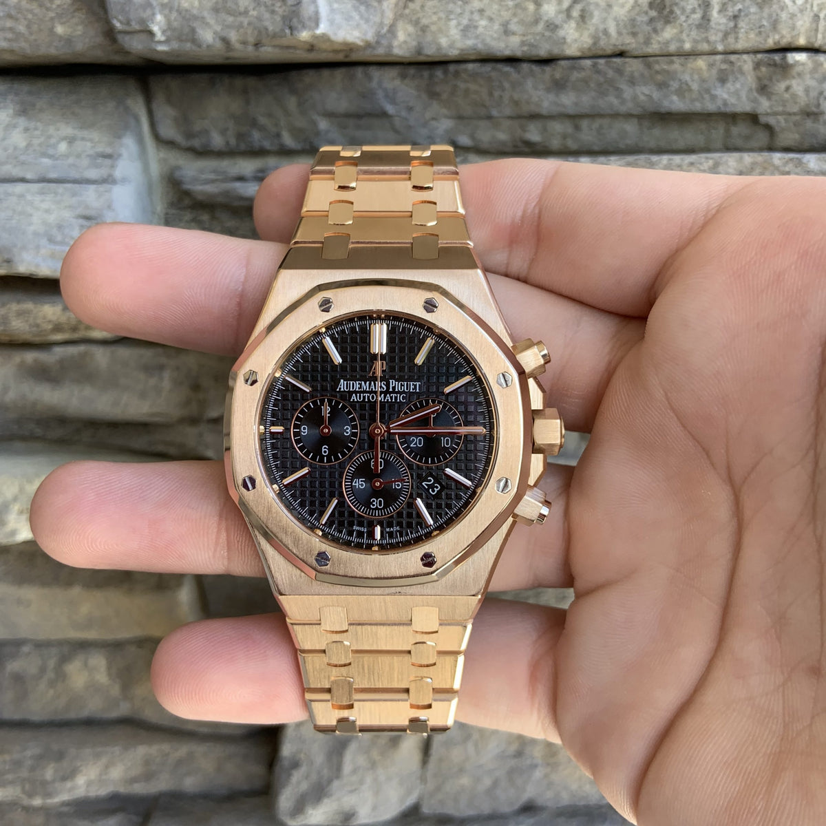 Audemars Piguet Royal Oak Chronograph 41Mm Rose Gold Bracelet Black Dial