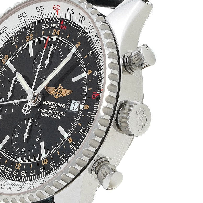 Breitling Navitimer World 46MM Black Dial Leather Strap A24322