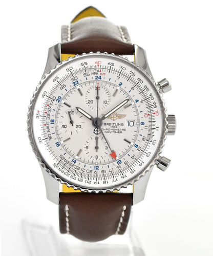 Breitling Navitimer World A24322.90 Mens 46 MM Steel Leather ? Brown White dial