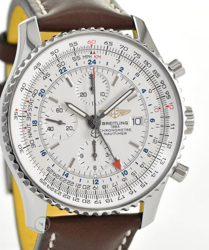 Breitling Navitimer World A24322.90 Mens 46 MM Steel Leather ? Brown White dial