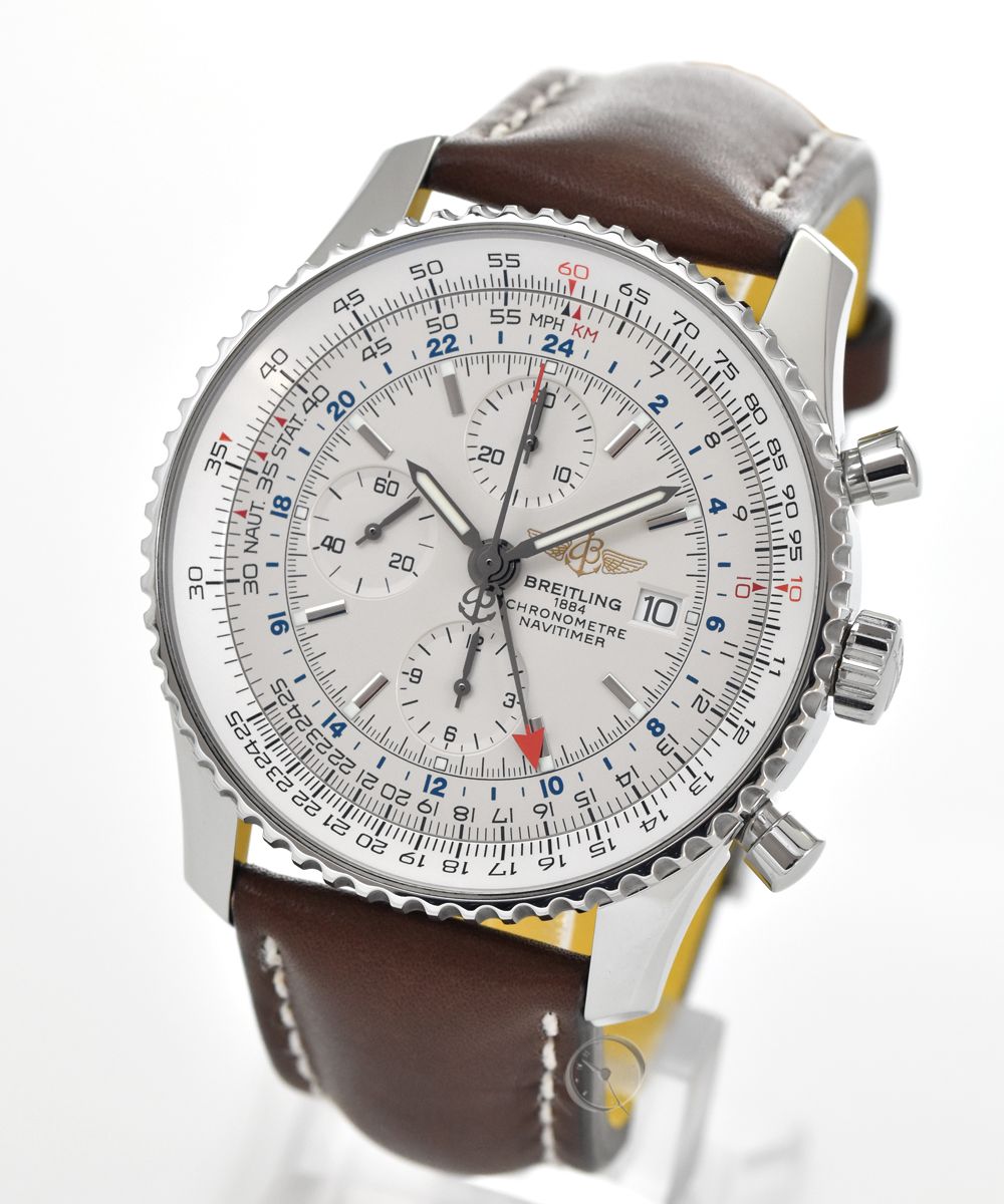 Breitling Navitimer World A24322.90 Mens 46 MM Steel Leather ? Brown White dial