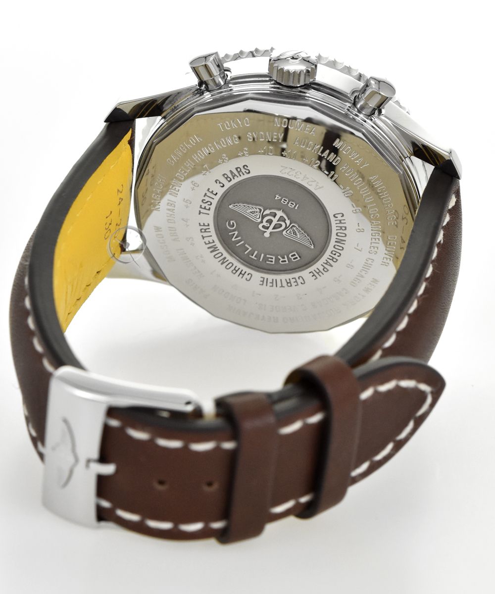 Breitling Navitimer World A24322.90 Mens 46 MM Steel Leather ? Brown White dial