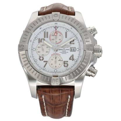 Breitling Super Avenger Chronograph Automatic 48mm White Dial Men's Watch Leather Strap A1337011A562.135A