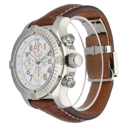 Breitling Super Avenger Chronograph Automatic 48mm White Dial Men's Watch Leather Strap A1337011A562.135A