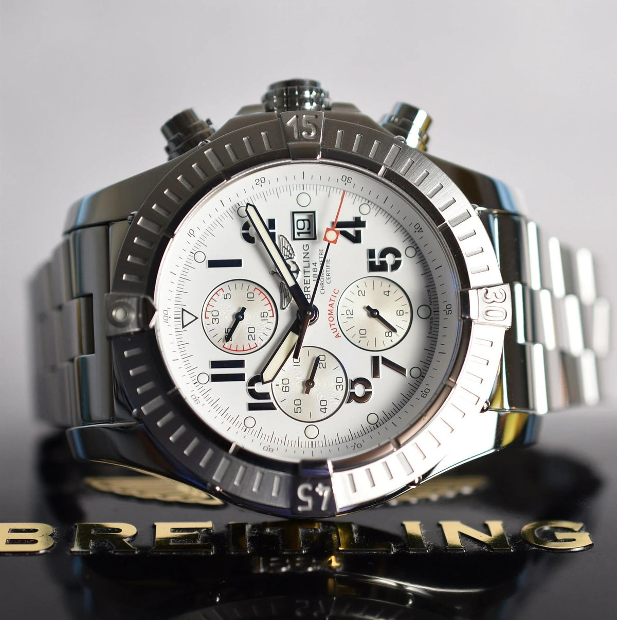 Breitling Super Avenger Chronograph Automatic 48mm White Dial Men's Watch Leather Strap A1337011A562.135A