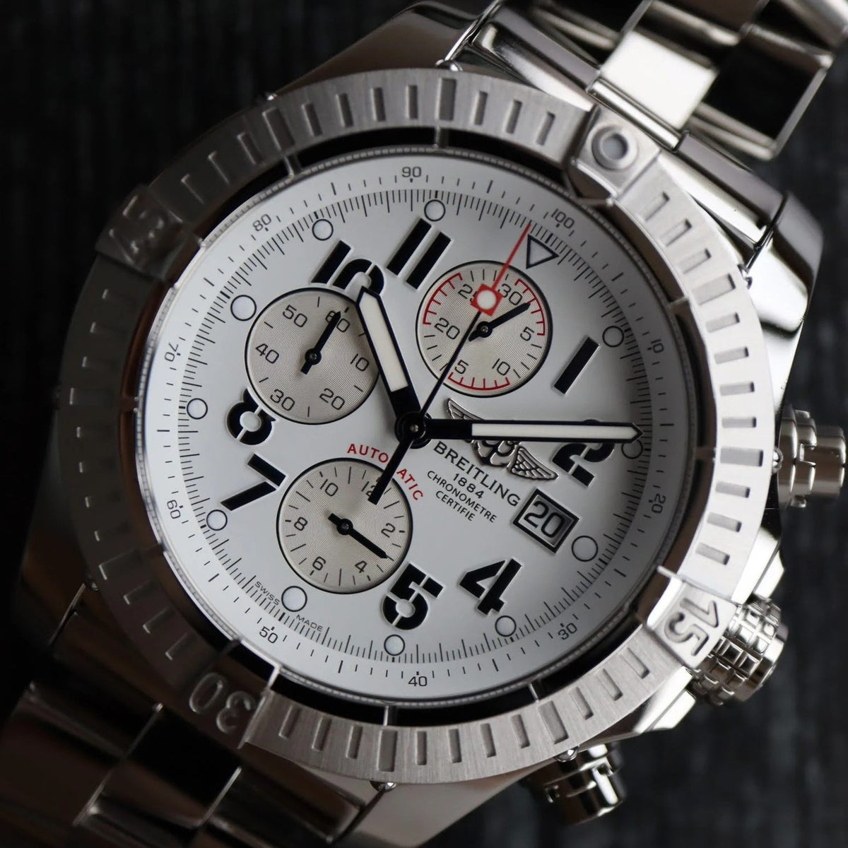 Breitling Super Avenger Chronograph Automatic 48mm White Dial Men's Watch Leather Strap A1337011A562.135A