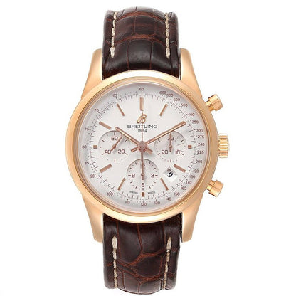 Breitling Transocean Chronograph 43 MM Rose Gold Brown Leather Strap Rose Gold & Silver RB0152.120