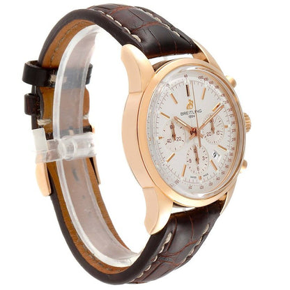 Breitling Transocean Chronograph RB0152 43mm Rose Gold White Dial Brown Leather Strap