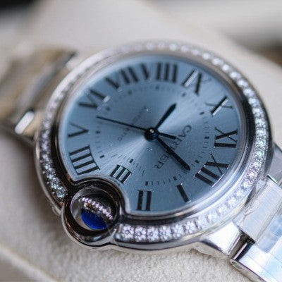 Cartier Ballon Bleu de Cartier watch 33 mm, automatic movement, steel, diamonds W4BB0028
