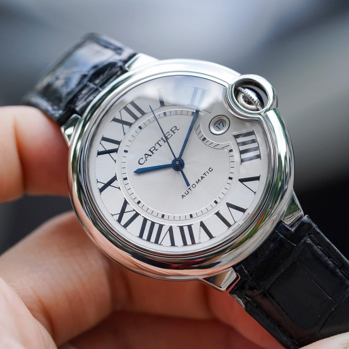 Cartier Ballon Bleu de Cartier watch, 42 mm, steel, leather WSBB0026