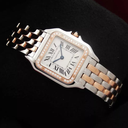 Cartier Panthre De Cartier Watch Medium Model, Quartz Movement, Rose Gold, Steel, Diamonds W3PN0007