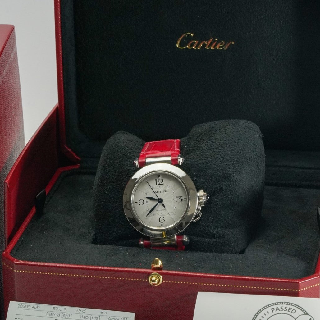 Cartier Pasha de Cartier watch 35mm, automatic movement, steel, 2 interchangeable leather straps WSPA0012