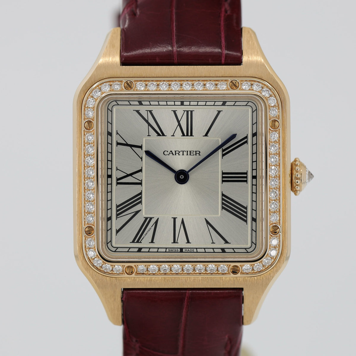 Cartier Santos-Dumont watch Large model, rose gold, diamonds, leather strap WJSA0016