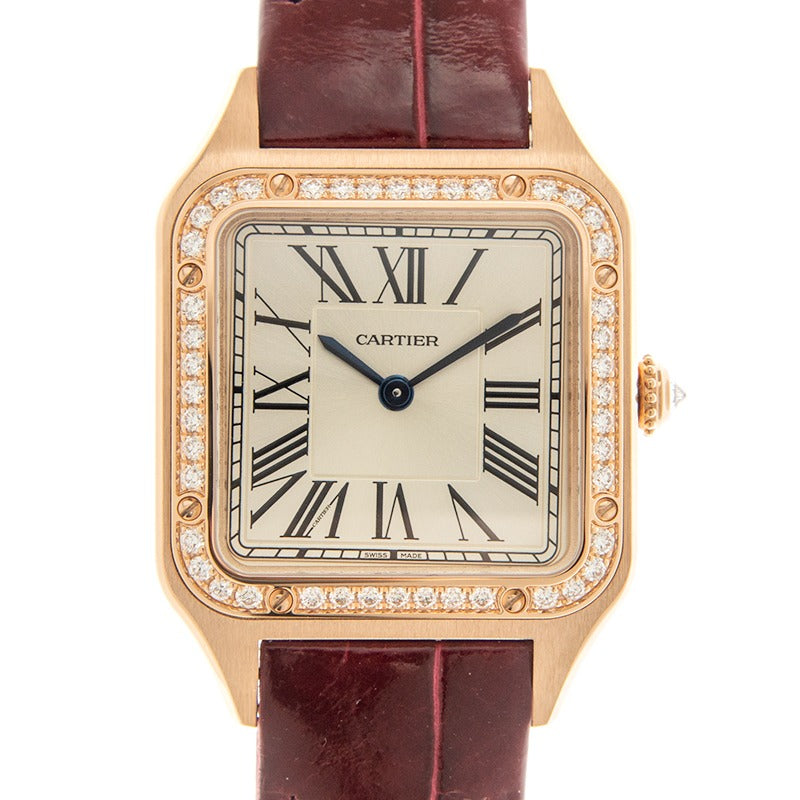 Cartier Santos-Dumont watch Small model, rose gold, diamonds, leather strap WJSA0017