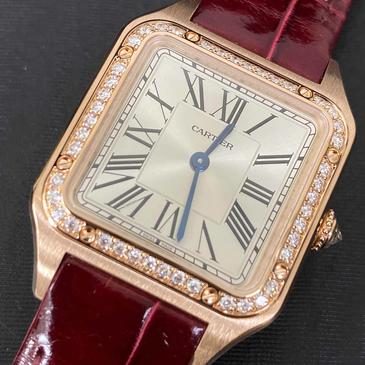 Cartier Santos-Dumont watch Small model, rose gold, diamonds, leather strap WJSA0017