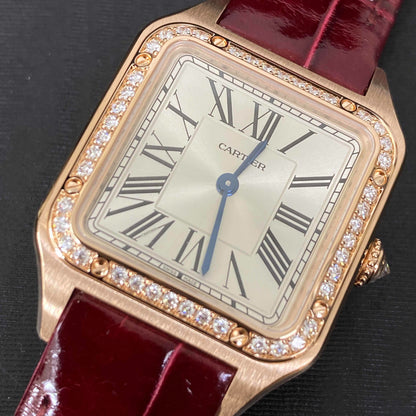 Cartier Santos-Dumont watch Small model, rose gold, diamonds, leather strap WJSA0017