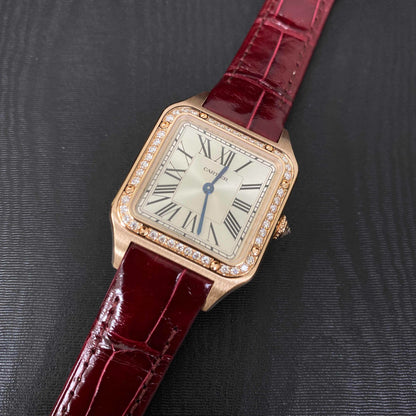 Cartier Santos-Dumont watch Small model, rose gold, diamonds, leather strap WJSA0017