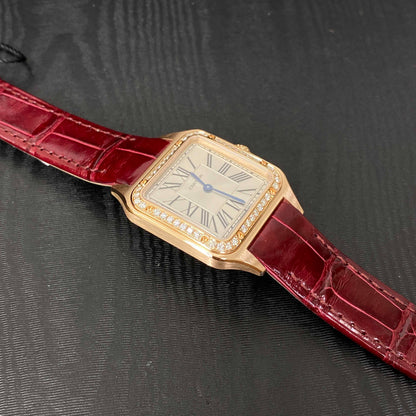 Cartier Santos-Dumont watch Small model, rose gold, diamonds, leather strap WJSA0017