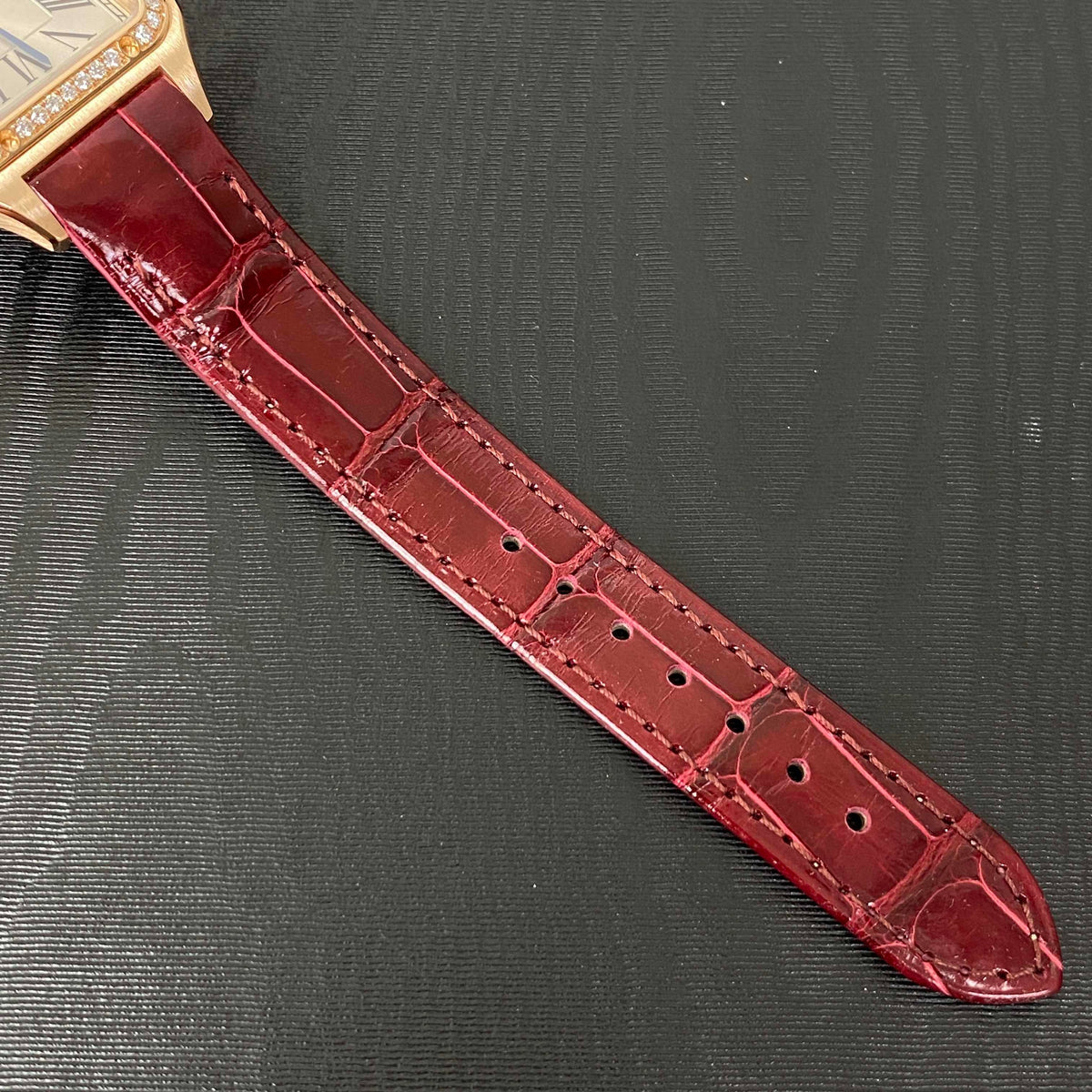 Cartier Santos-Dumont watch Small model, rose gold, diamonds, leather strap WJSA0017