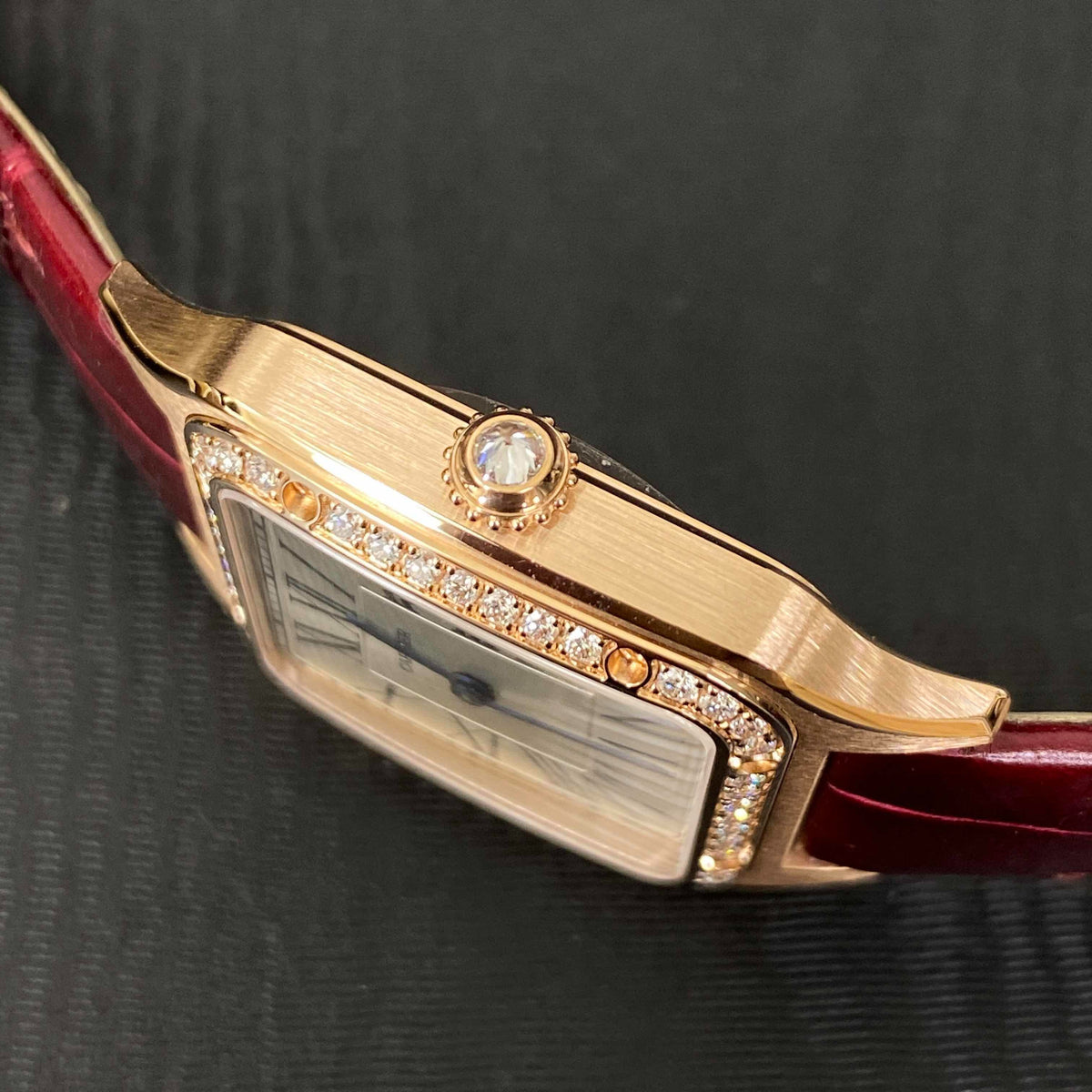 Cartier Santos-Dumont watch Small model, rose gold, diamonds, leather strap WJSA0017