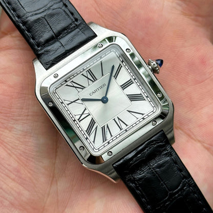 Cartier Santos-dumont Watch Extra-Large Model, Hand-Wound Mechanical Movement, Steel, Leather WSSA0032