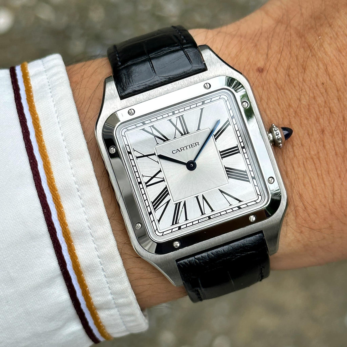 Cartier Santos-dumont Watch Extra-Large Model, Hand-Wound Mechanical Movement, Steel, Leather WSSA0032