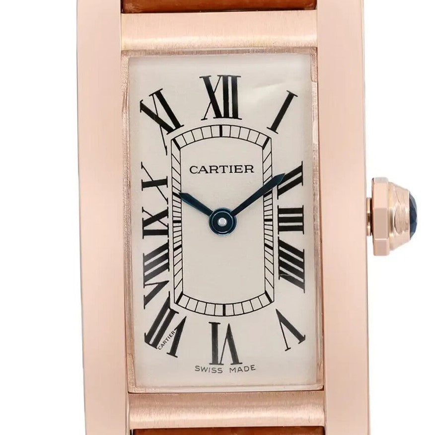 Cartier Tank Amricaine Watch Small Model, Quartz Movement, Rose Gold, Leather W2607456