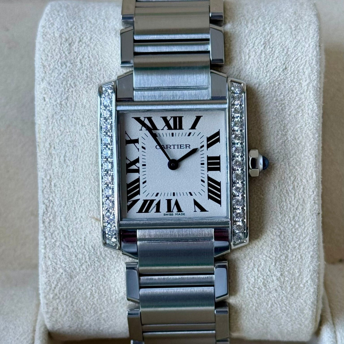 Cartier Tank Franaise Watch Medium Model, Quartz Movement, Steel, Diamonds W4TA0009