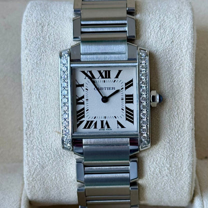 Cartier Tank Franaise Watch Medium Model, Quartz Movement, Steel, Diamonds W4TA0009