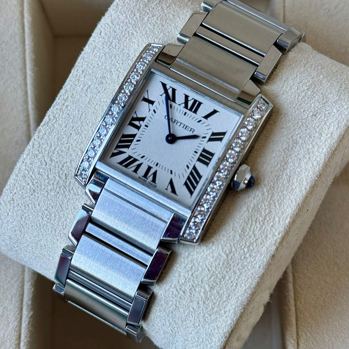 Cartier Tank Franaise Watch Medium Model, Quartz Movement, Steel, Diamonds W4TA0009