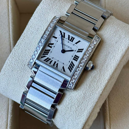 Cartier Tank Franaise Watch Medium Model, Quartz Movement, Steel, Diamonds W4TA0009