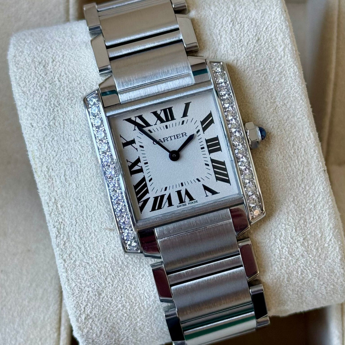 Cartier Tank Franaise Watch Medium Model, Quartz Movement, Steel, Diamonds W4TA0009