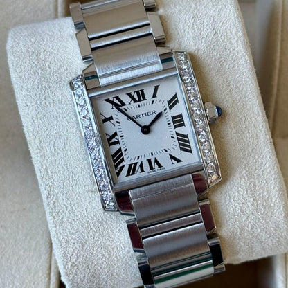 Cartier Tank Franaise Watch Medium Model, Quartz Movement, Steel, Diamonds W4TA0009