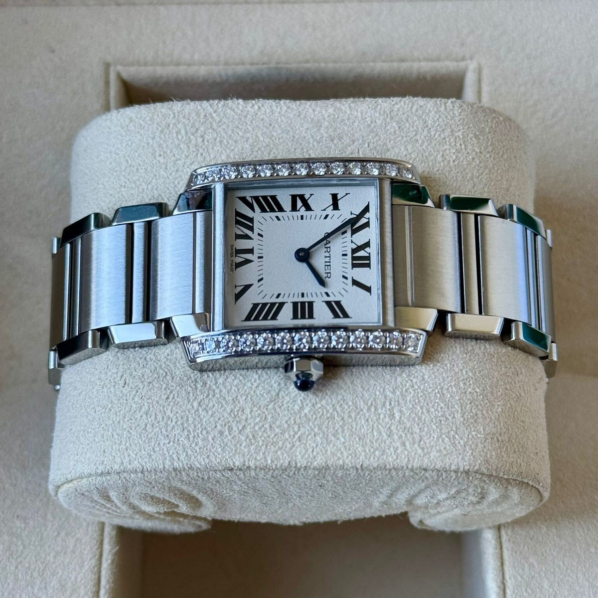 Cartier Tank Franaise Watch Medium Model, Quartz Movement, Steel, Diamonds W4TA0009