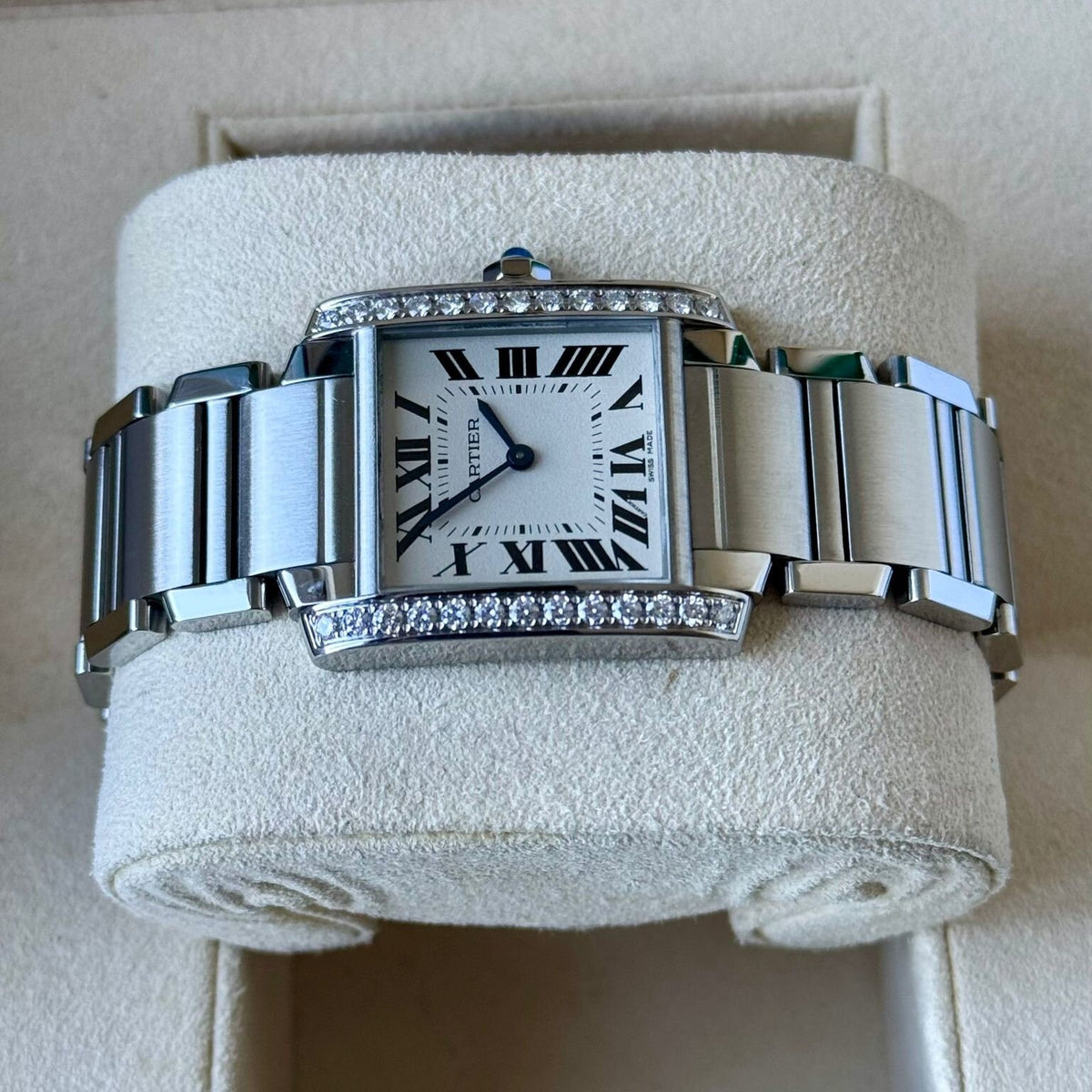 Cartier Tank Franaise Watch Medium Model, Quartz Movement, Steel, Diamonds W4TA0009