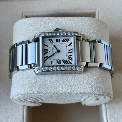 Cartier Tank Franaise Watch Medium Model, Quartz Movement, Steel, Diamonds W4TA0009