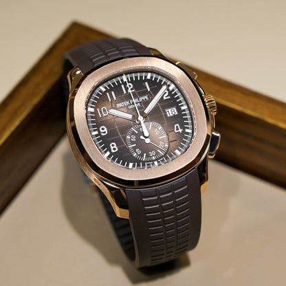 Luxury Patek Philippe Aquanaut Brown Embossed Arabic Dial Rose Gold Composite Men'S Watch 5164R-001