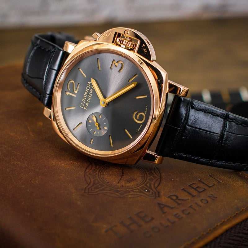 Panerai Luminor Due 3 Days Acciaio PAM677 XF Rose Gold Black Dial P1000