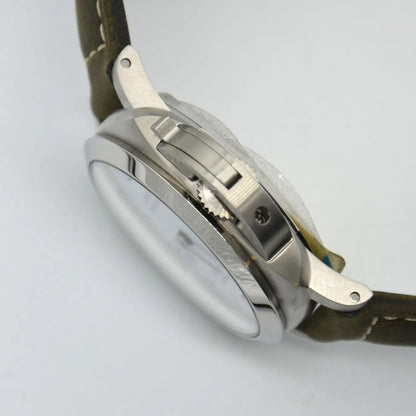 Panerai Luminor Marina PAM1314 TTF SS White Dial Green Leather Strap P9010